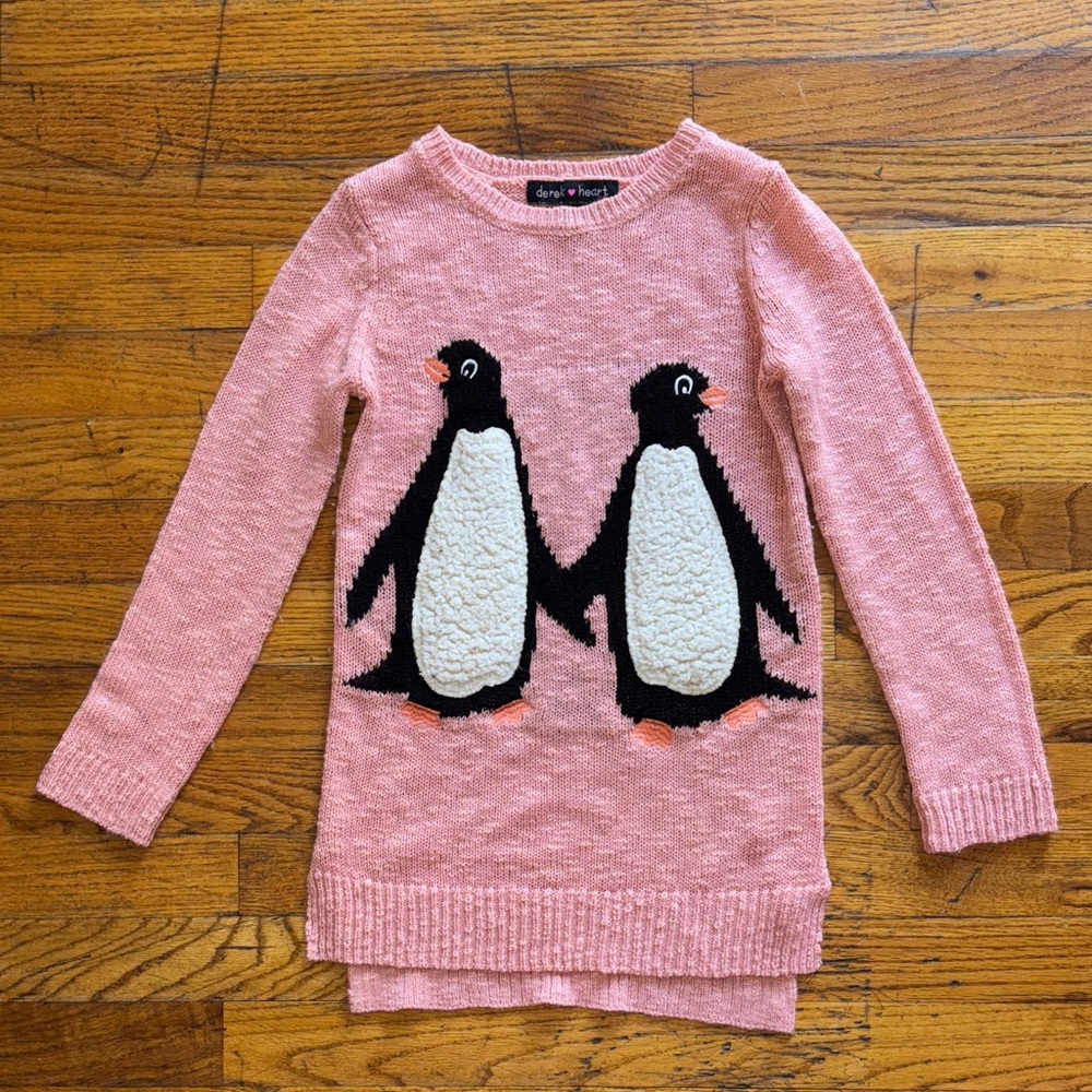 Derek Heart Pink Sweater with Penguin Design